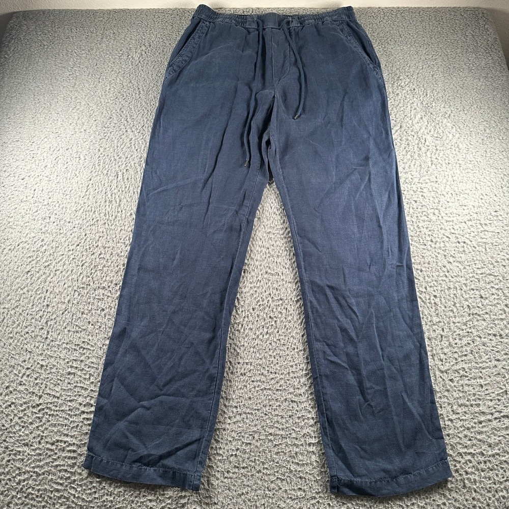 James Perse Pants Womens 2 Navy 100% Linen Drawstring Elastic Waist Straight